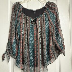 A. Byer Women's Bohemian Striped Blouse - Green, Red, Black